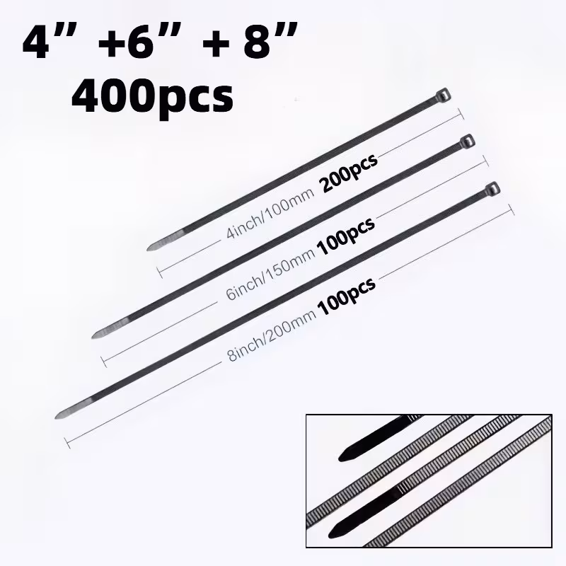Disposable Nylon Cable Ties – 400 pcs (Assorted Sizes)