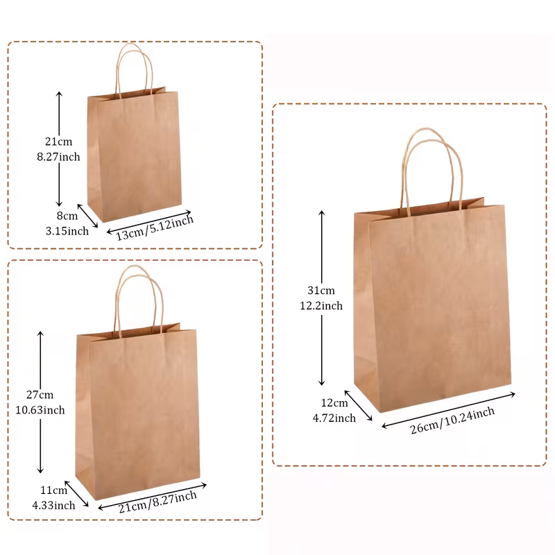 Bolsas de papel desechables con asas – 60 uds. (varios tamaños)