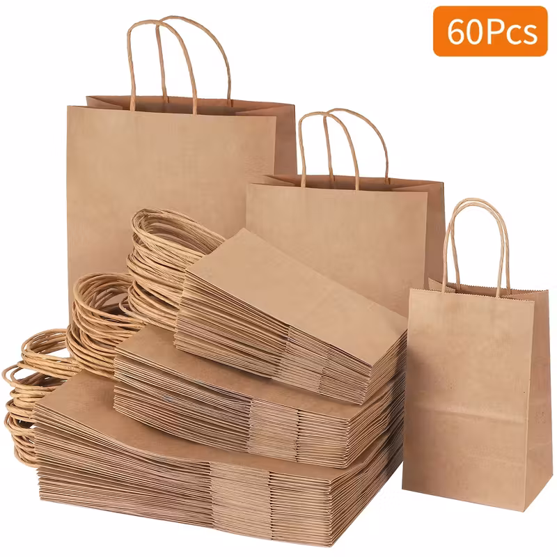 Bolsas de papel desechables con asas – 60 uds. (varios tamaños)